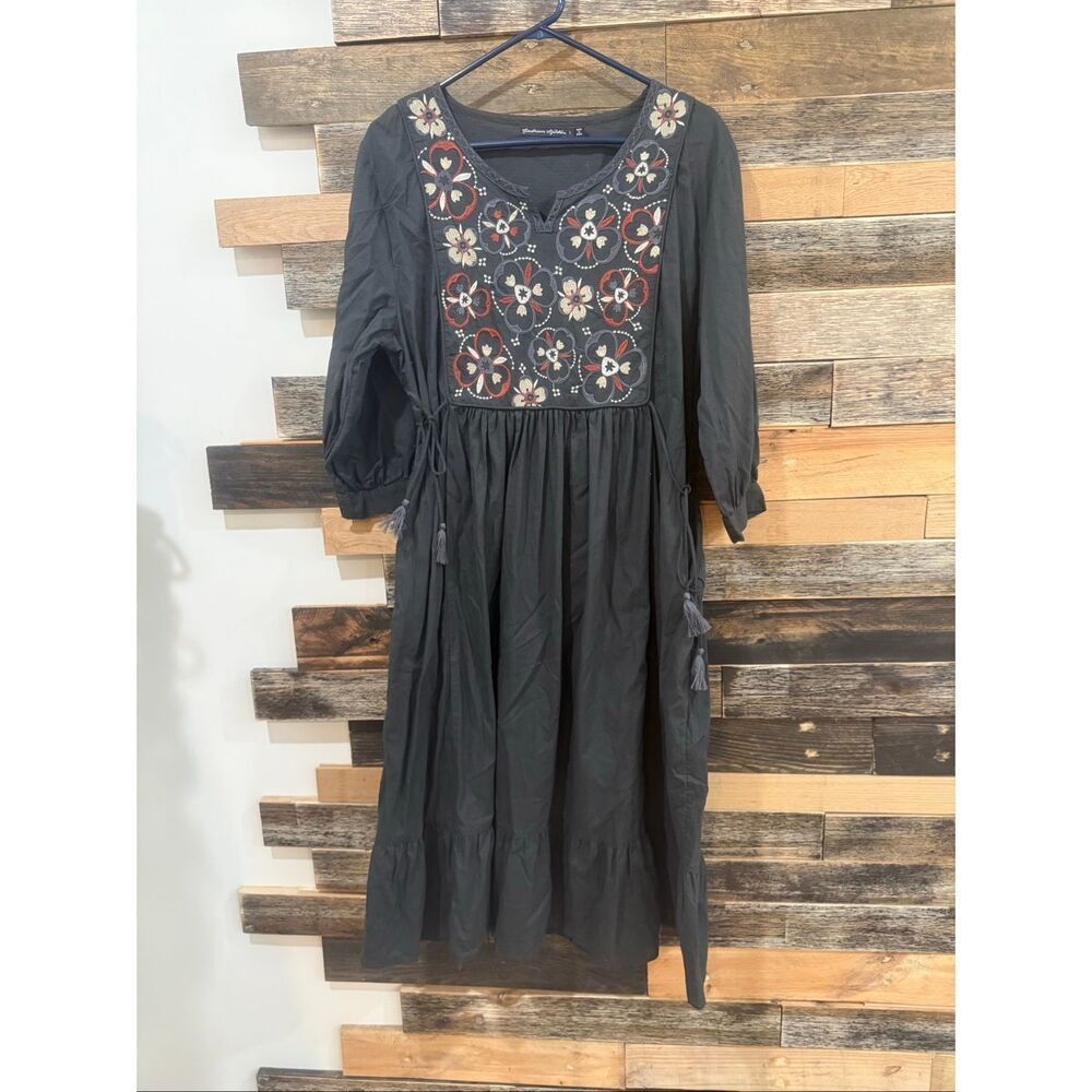 Gudrun Sjöden Black Midi Dress with Multicolor Floral Embroidery
